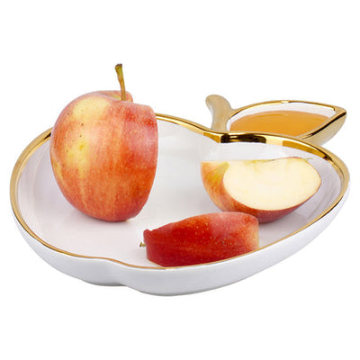 Ceramic Apple Shaped Dish with Gold Trim