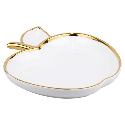 Ceramic Apple Shaped Dish with Gold Trim