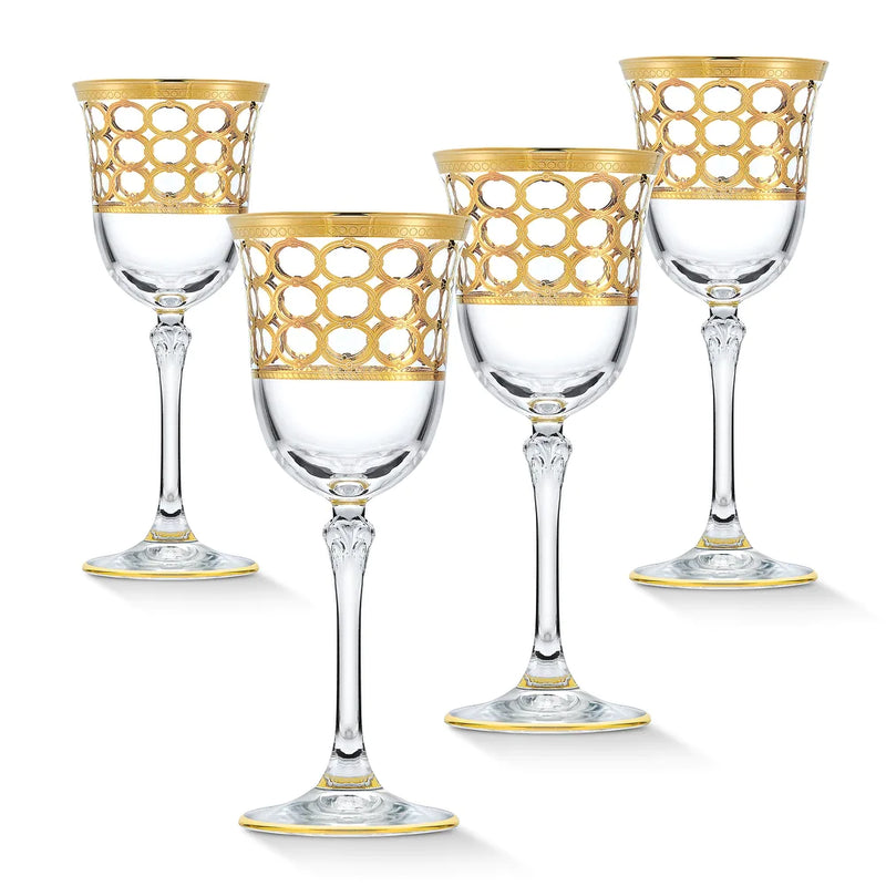 Lorren Home Trends Infinity Gold Ring Red Wine Goblet, Set of 4