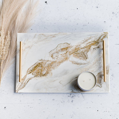 Marbled Lucite Tray with Gold Handles