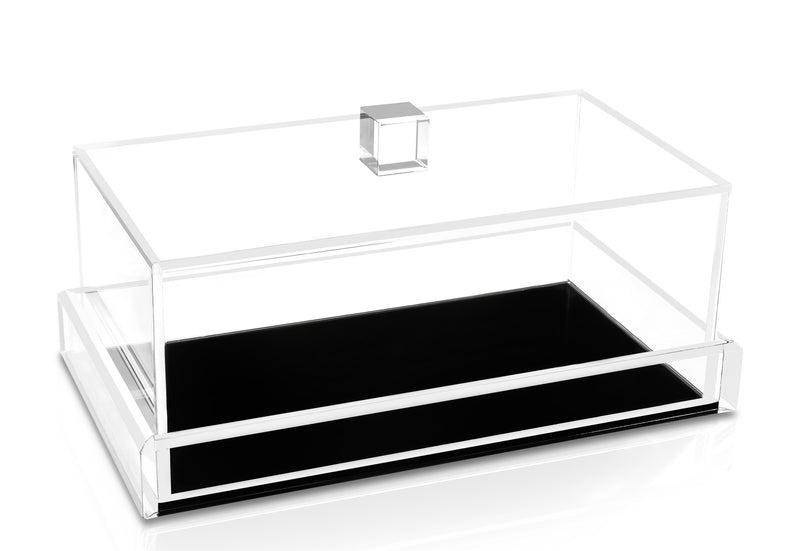 LUX Lucite Rectangle Cake Display with Glossy Black Base and Clear Top