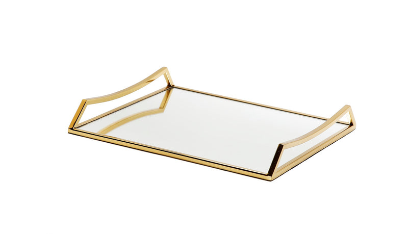 Oblong Mirror Serving Tray with Gold/Silver Handles