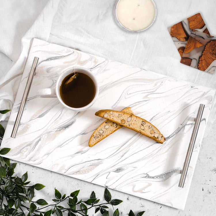 Marbled Lucite Tray with Gold Handles