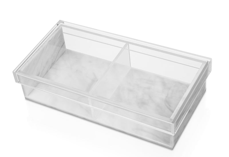 Lucite Grey Marble Low 2 Sectional w/ Lid