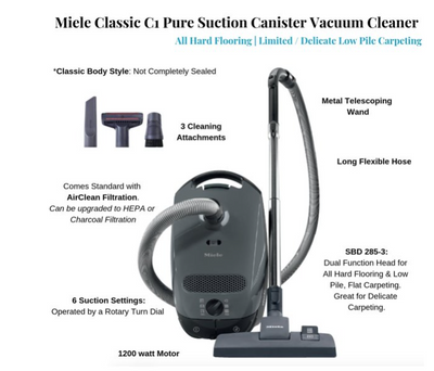 Miele Classic C1Pure Suction Vacuum Cleaner, Powerline - SBAN0 Graphite Grey