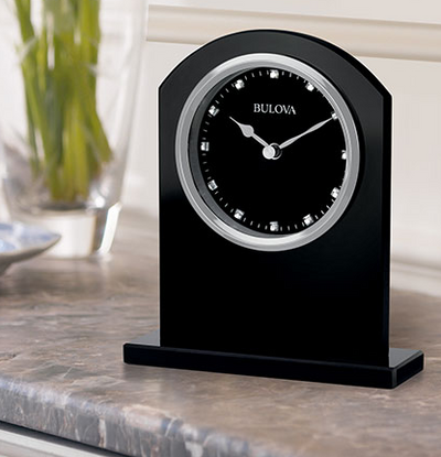 BULOVA EBONY CRYSTAL DESK CLOCK