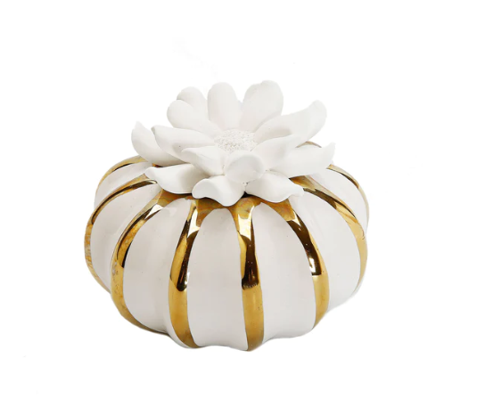 Gold And White Ruffled Diffuser, "Iris And Rose" Scent