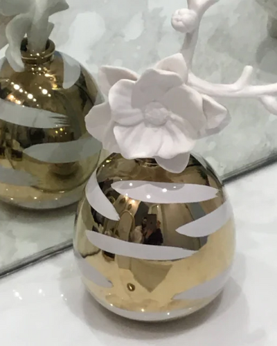 Gold Diffuser With White Block Design, "English Pear & Freesia"