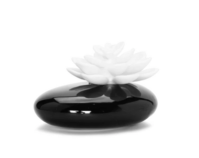 Black Diffuser With White Dimensional Flower, "Iris & Rose"