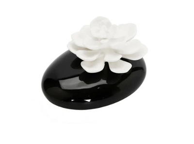 Black Diffuser With White Dimensional Flower, "Iris & Rose"