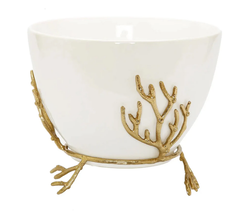 White Bowl on Gold Base with Gold Coral Design Ornament