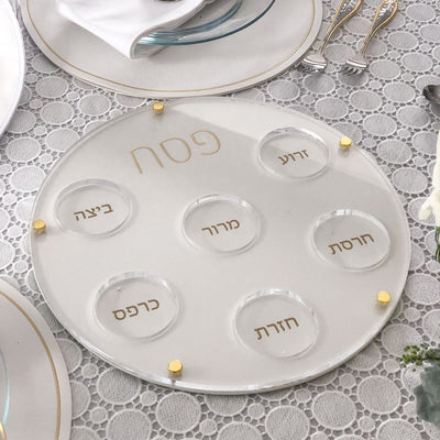 Lucite Acrylic Gold Seder Plate with Leatherette Backing