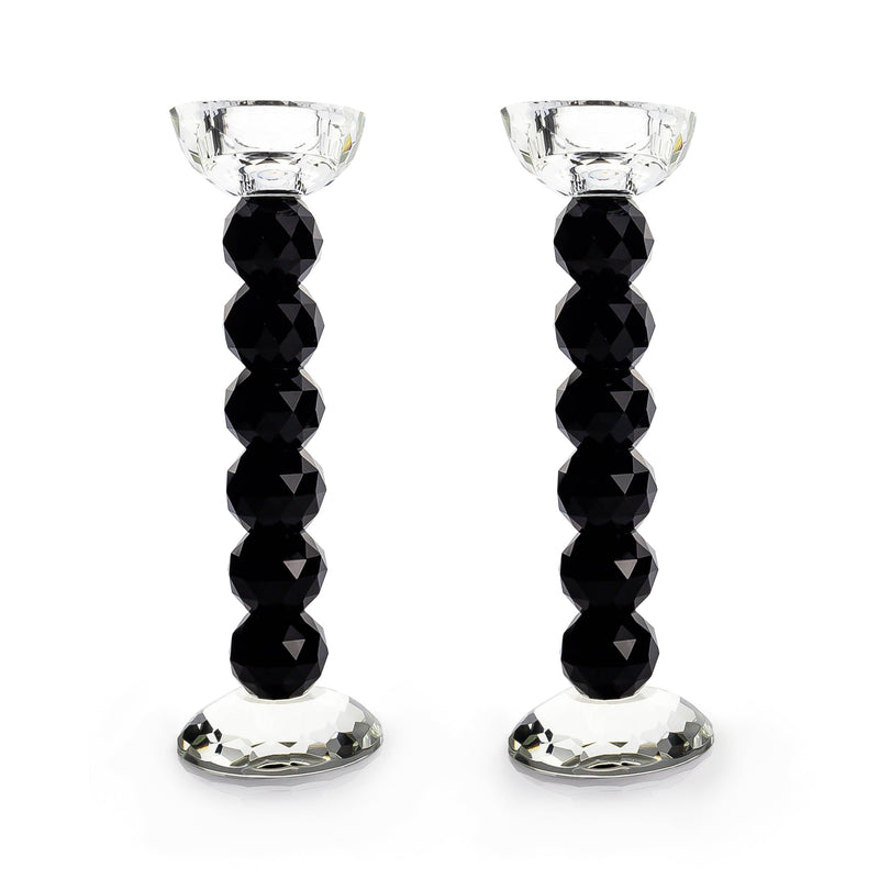 Pair of 10” Black Crystal Ball Candlesticks