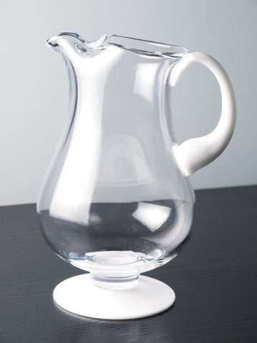 EUROPEAN LEAD FREE CRYSTALLINE FOOTED PITCHER W/ OPAL HANDLE & BASE - W/ SPOUT & ICE LIP - 9.75" HEIGHT - 78 OZ.