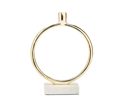 Gold Circular Taper Candle Holder on Marble Base - 11.75"H