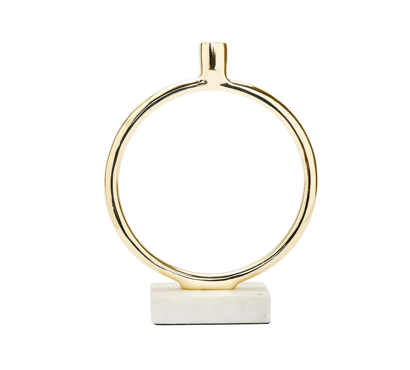 Gold Circular Taper Candle Holder on Marble Base - 11.75"H