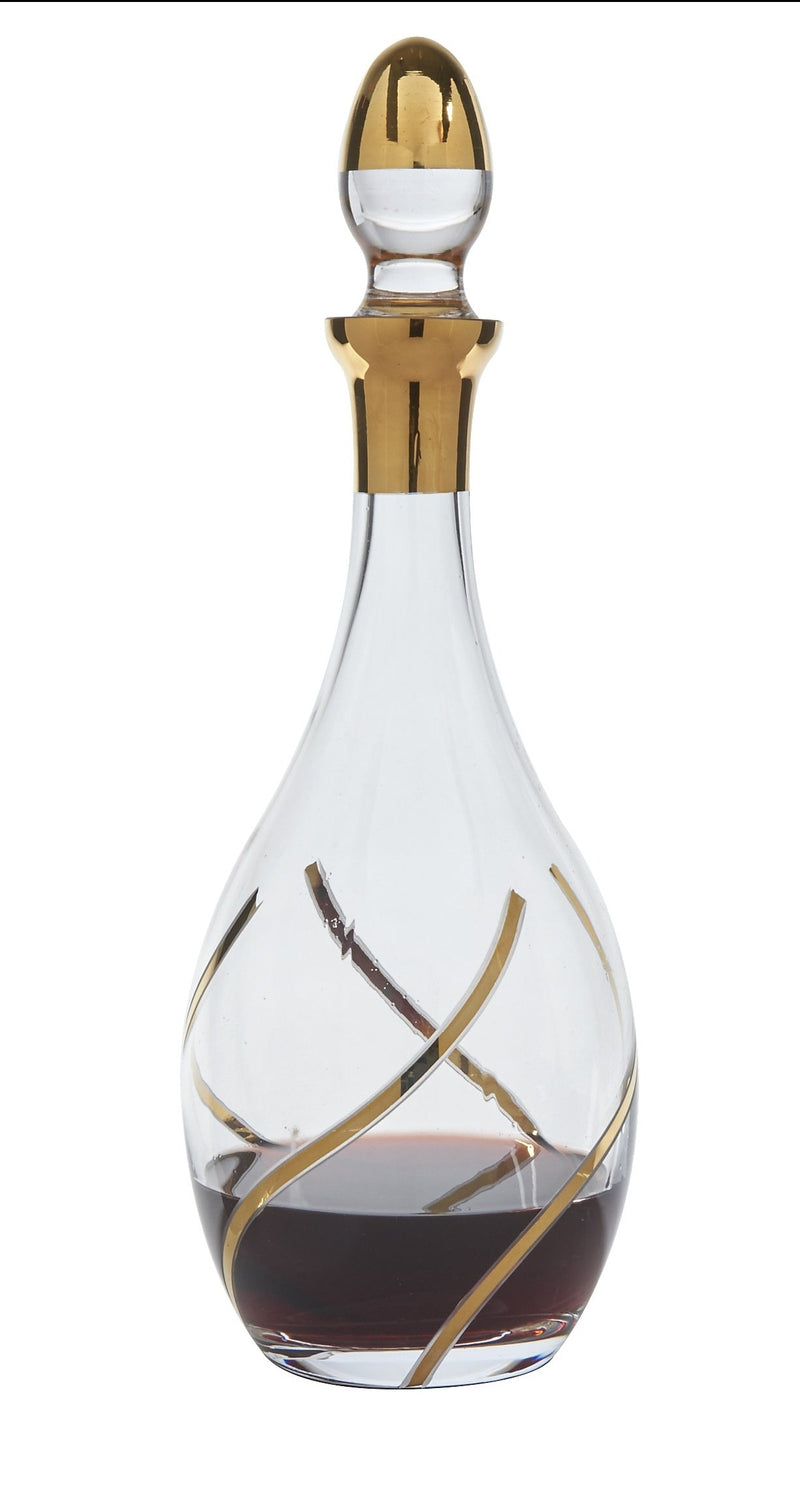 Vintage Wine Decanter Bottle, 24K Gold and Crystal