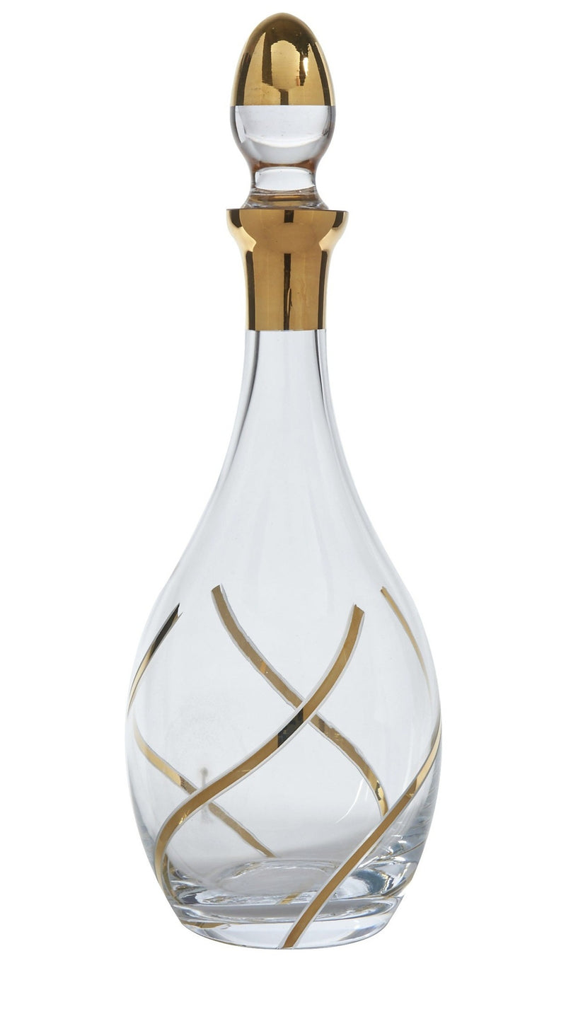 Vintage Wine Decanter Bottle, 24K Gold and Crystal