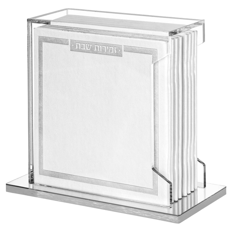 White and Silver Softcover Leather & Lucite Bencher Set of 8