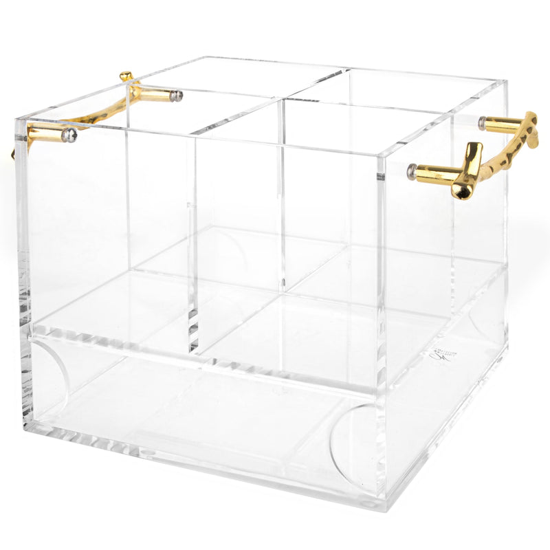 Lucite Gold Branch Flatware Silverware Caddy