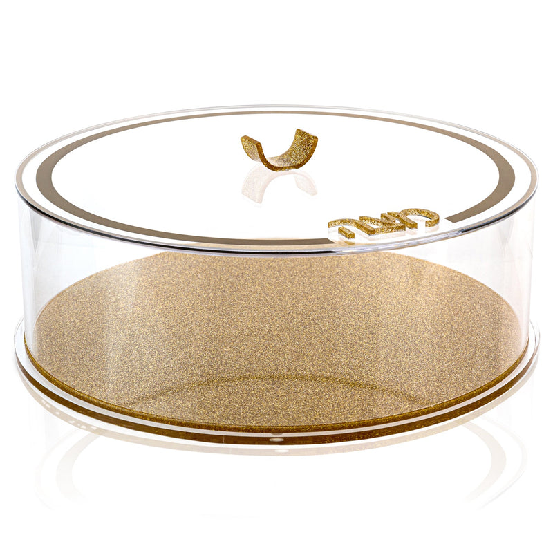 Lucite and Gold Round Matzah Box