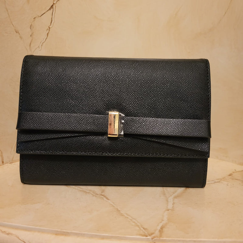 Black Caviar Leather Evening Bag with Caviar Leather Bow