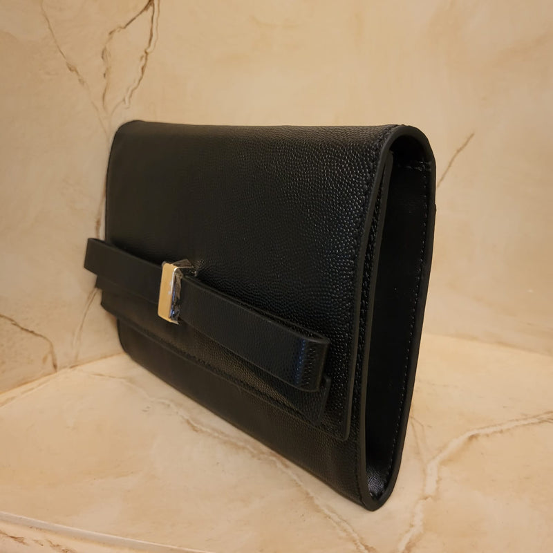 Black Caviar Leather Evening Bag with Caviar Leather Bow