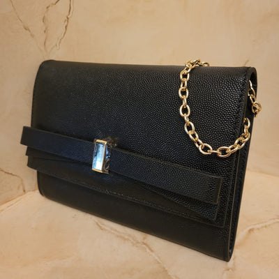 Black Caviar Leather Evening Bag with Caviar Leather Bow