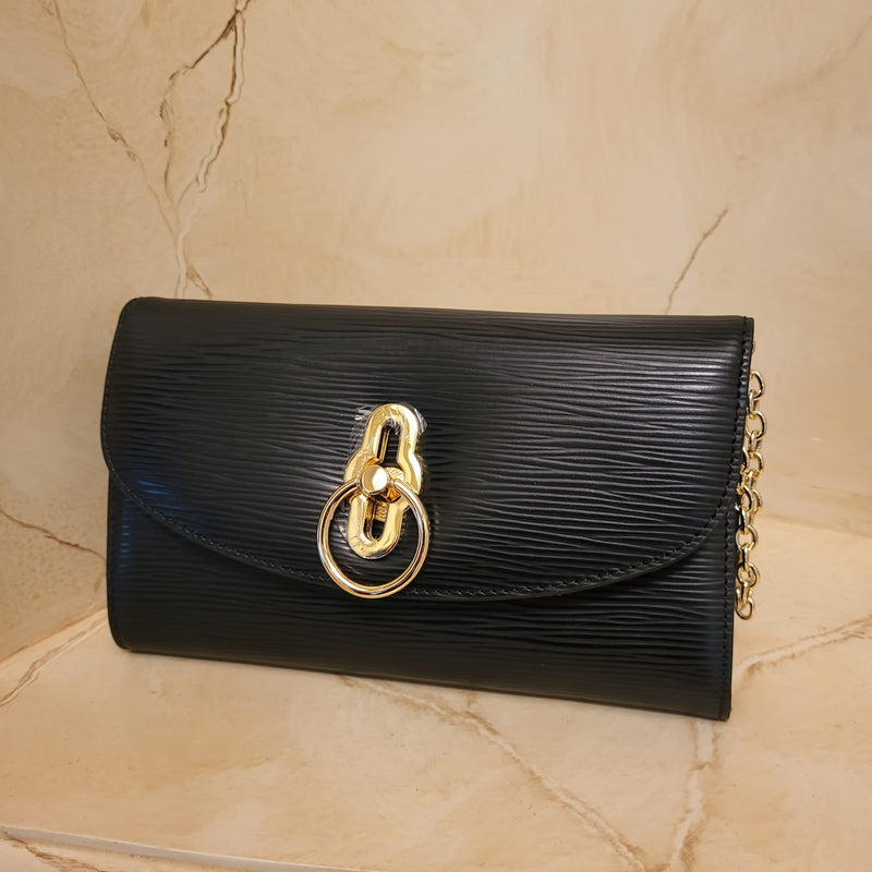 Black EPI Genuine Leather w Gold Keyhole Turnlock Evening Bag