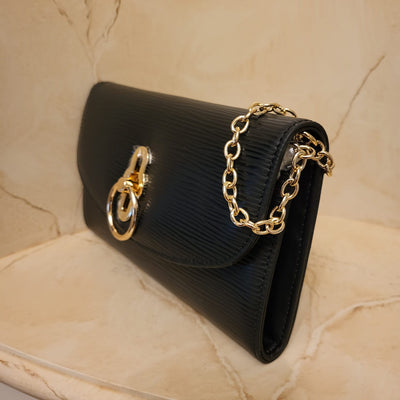 Black EPI Genuine Leather w Gold Keyhole Turnlock Evening Bag