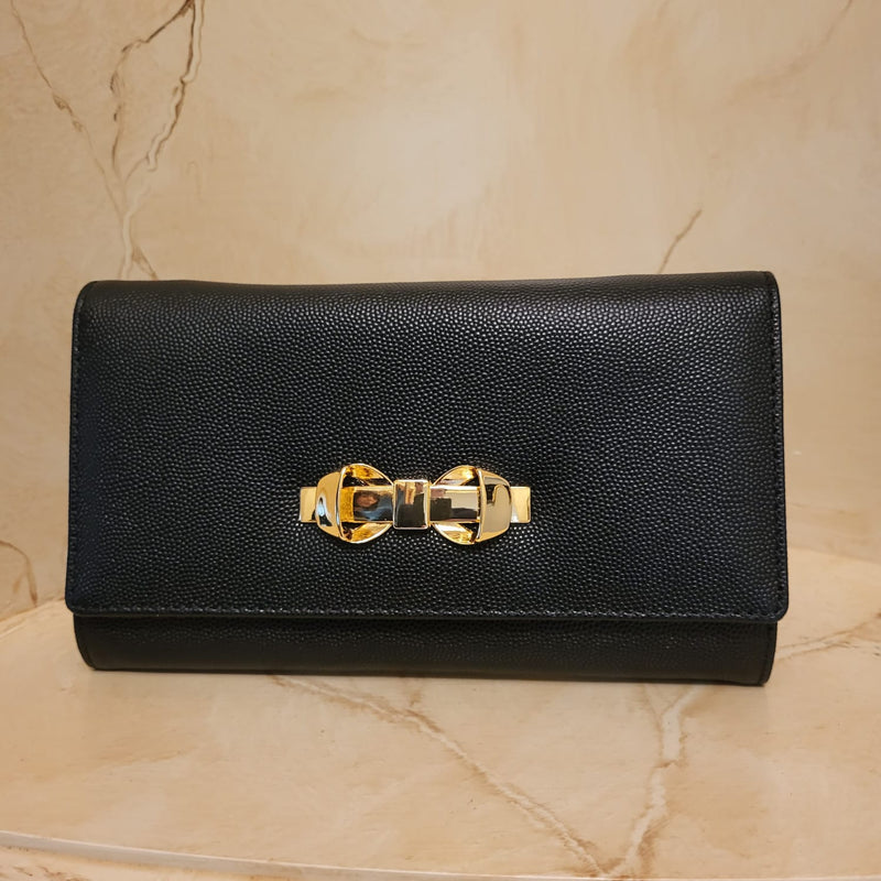 Black Caviar Genuine Leather with Gold Bow