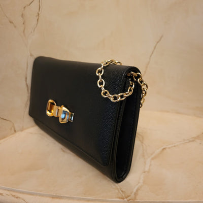 Black Caviar Genuine Leather with Gold Bow