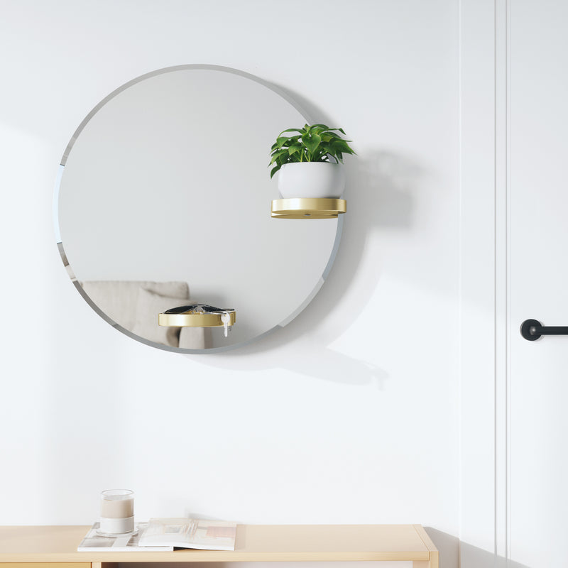 Umbra Perch Wall Mirror with Rubber Frame, Modern Decor for Entryways, Washrooms, Living Rooms, Shelving, Regular, Brass