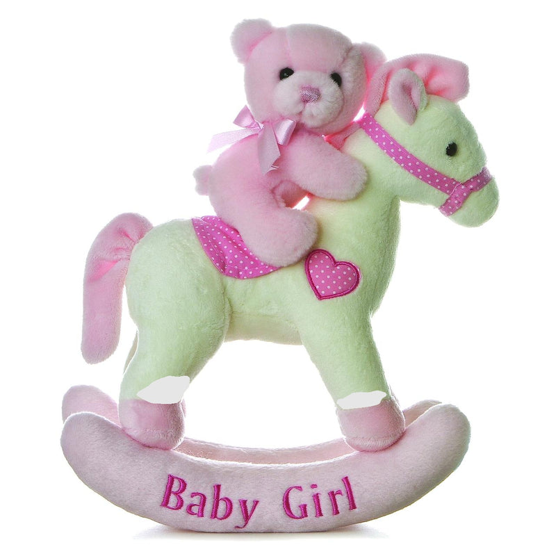 Musical Plush Pink Rocking Horse With Teddy Bear by Aurora