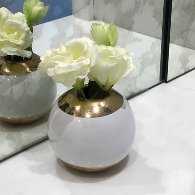 Gold And White Round Bud Vase