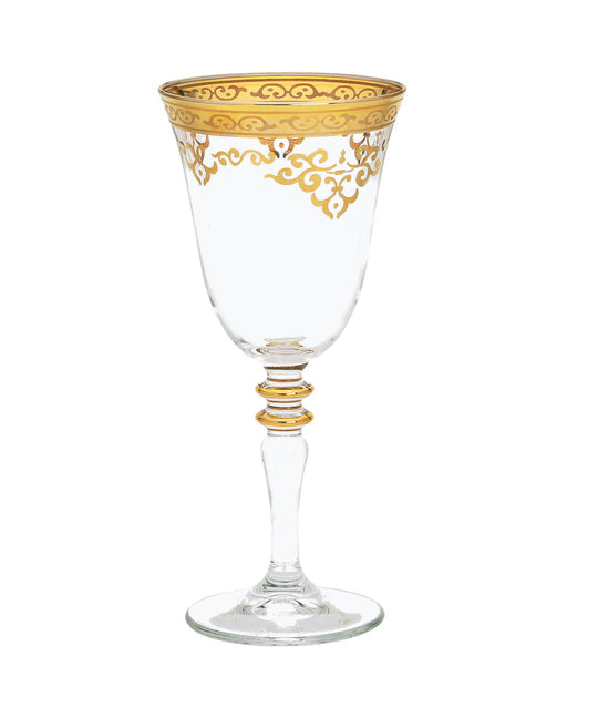 Set of 6 Water Wine Glasses with Rich Gold/Silver Design