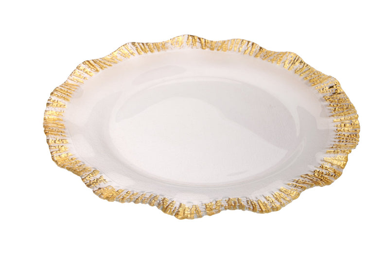 Set of 4 12" Charger Plates with Ruffled Gold/Silver Edge