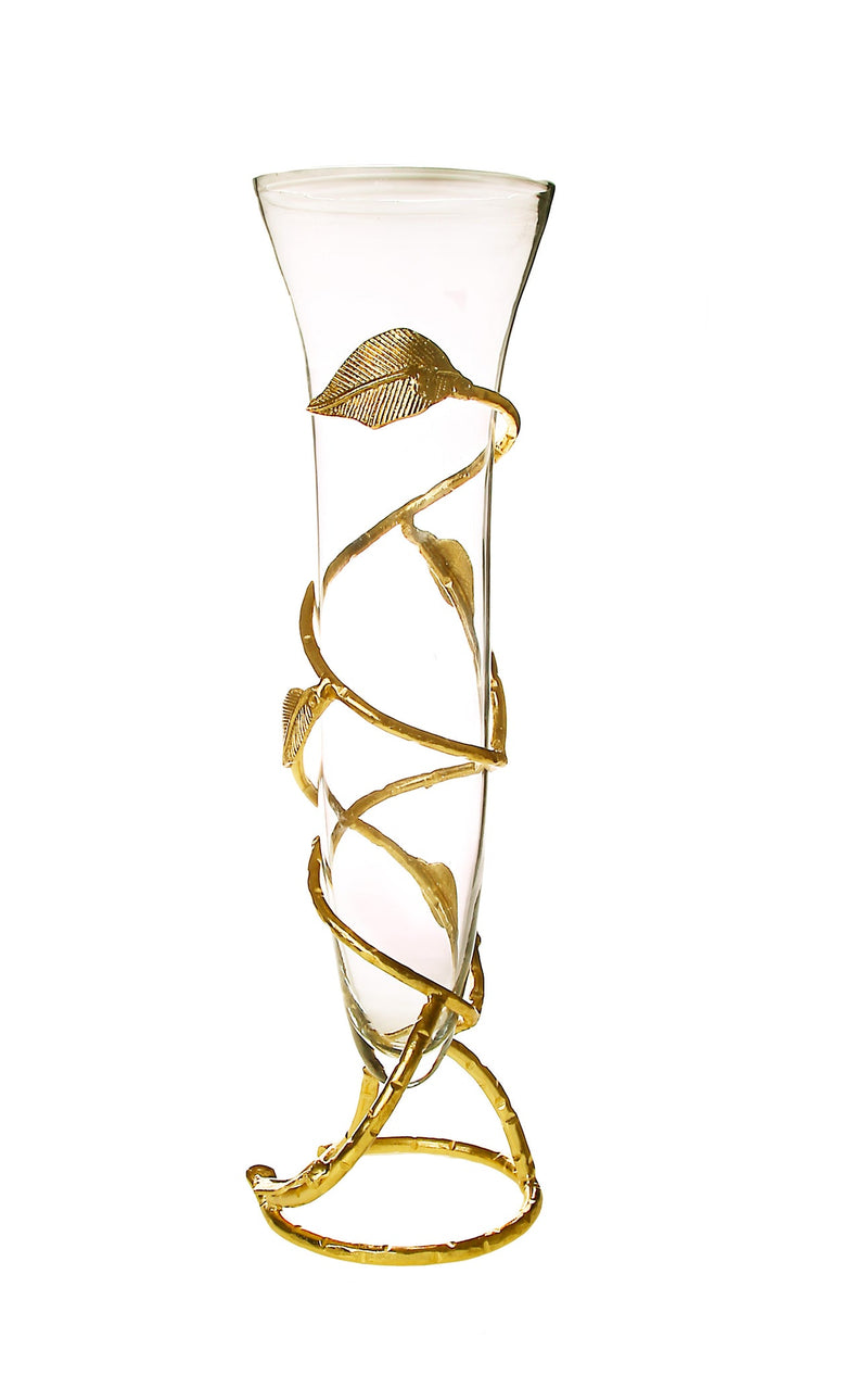 Glass Vase With  Leaf Design Base