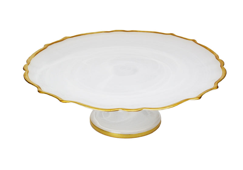 White Alabaster Cake stand with Gold Trim