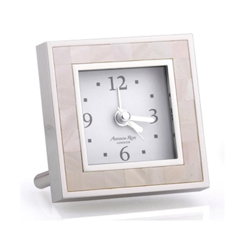 Mother Of Pearl Shell & Silver Square Alarm Clock