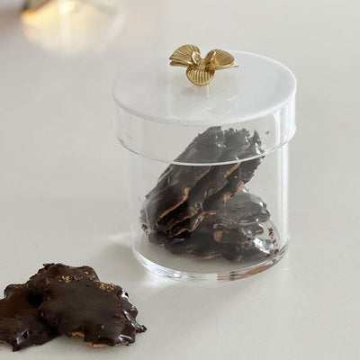 Lucite Cookie Jar with Gold Flower Handle