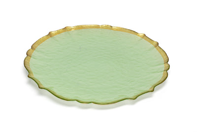 Alabaster White/Green Chargers with Gold Rim Design