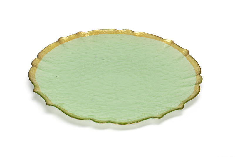 Alabaster White/Green Chargers with Gold Rim Design