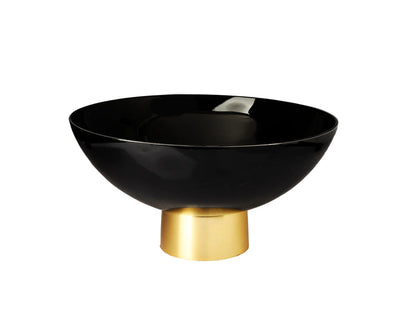 Large Black/White Glass Salad Bowl on Gold Base