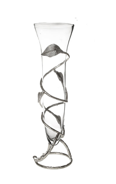 Glass Vase With  Leaf Design Base