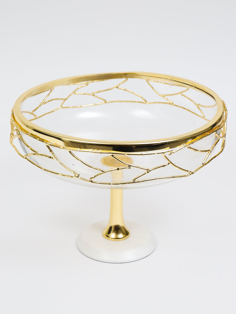 Marble Footed Glass Bowl with Gold Mesh Design