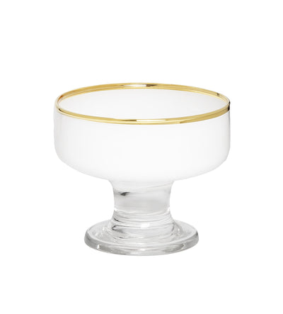 Set of 6 Black/White Dessert Cups with Clear Stem and Gold Rim