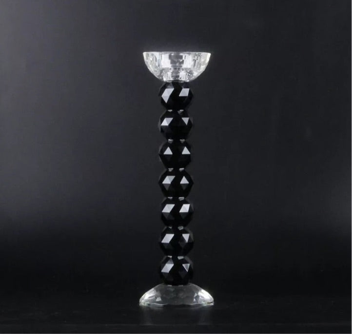 Pair of 10” Black Crystal Ball Candlesticks