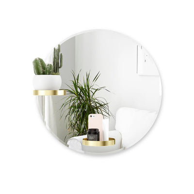 Umbra Perch Wall Mirror with Rubber Frame, Modern Decor for Entryways, Washrooms, Living Rooms, Shelving, Regular, Brass