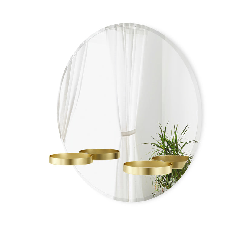 Umbra Perch Wall Mirror with Rubber Frame, Modern Decor for Entryways, Washrooms, Living Rooms, Shelving, Regular, Brass